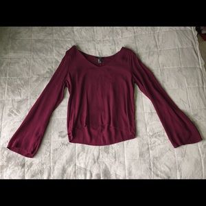 Maroon Long Flare Sleeve Blouse
